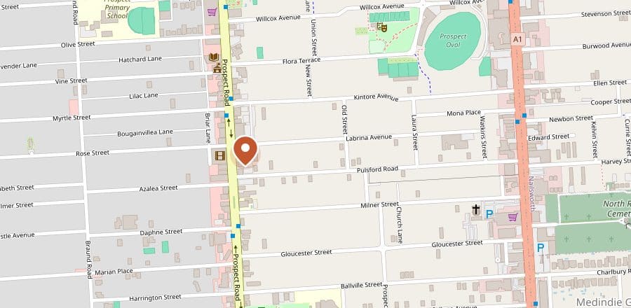 Map showing The Upside on Prospect on Prospect Road